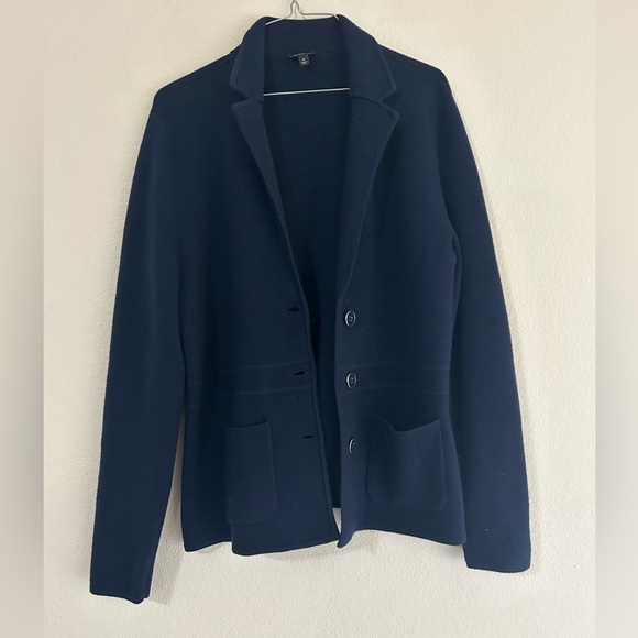Talbots Merino Wool Knit Navy Cardigan Sweater Pockets Dark Academia Button Up M - Picture 1 of 7